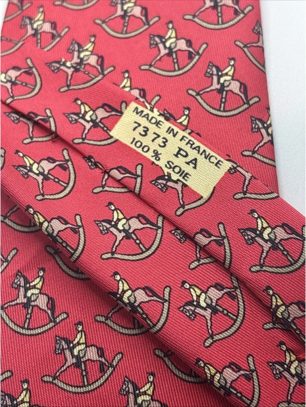 Hermes Red Tie Rocking Horse Scarf Print Made In France Authentic Vintage 7373